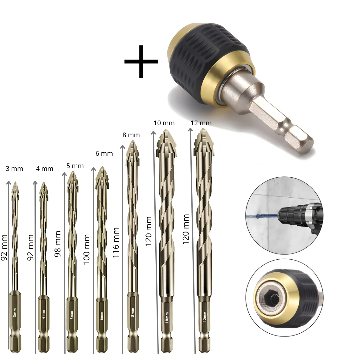 Kit de 7 Brocas Serrilladas Multifuncionales + Adaptador de Liberación Rápida