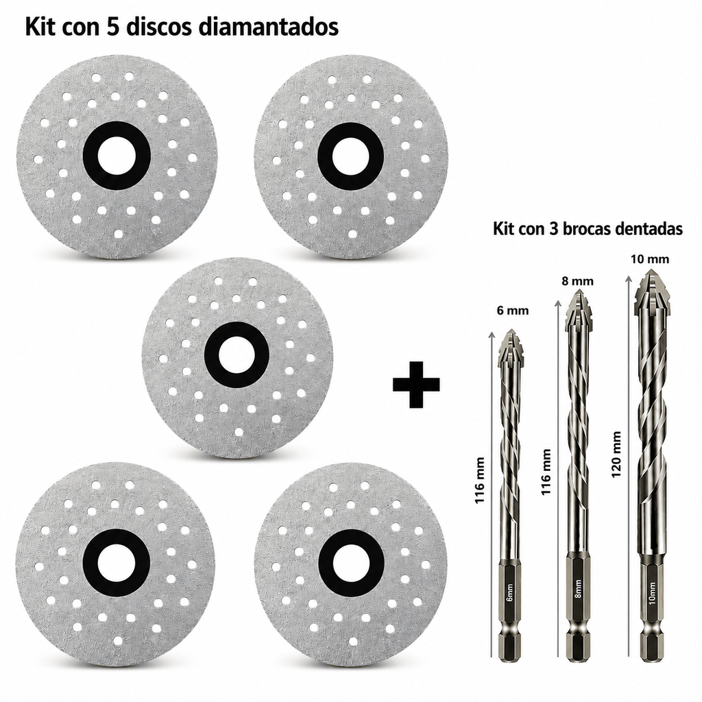 Discos + Kit de 3 Brocas Dentadas