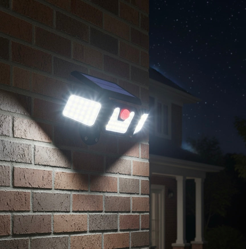 Reflector Solar de 3 Lámparas con Sensor de Movimiento