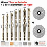 Kit Con 7 Brocas Dentadas Multifuncionales
+ 2 Discos Diamantados de Regalo