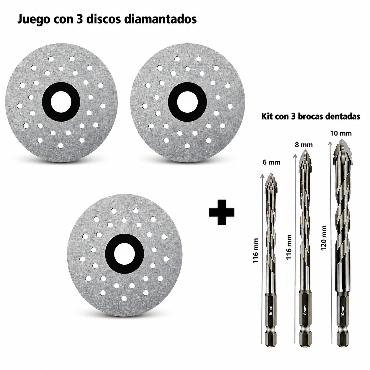 Discos + Kit de 3 Brocas Dentadas
