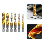 Kit de 6 Brocas Machuelo 3 en 1 Titanio