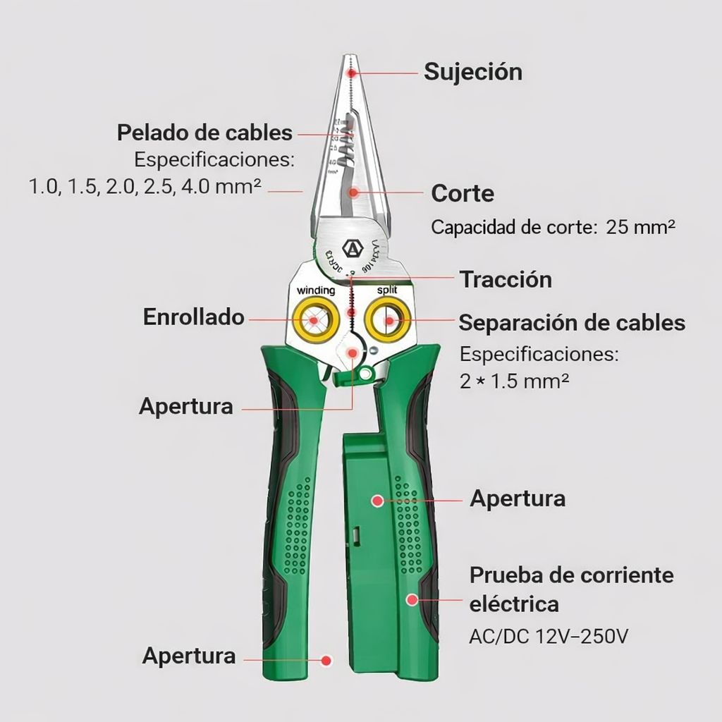 Pinza Pelacables Multifuncional 7 en 1