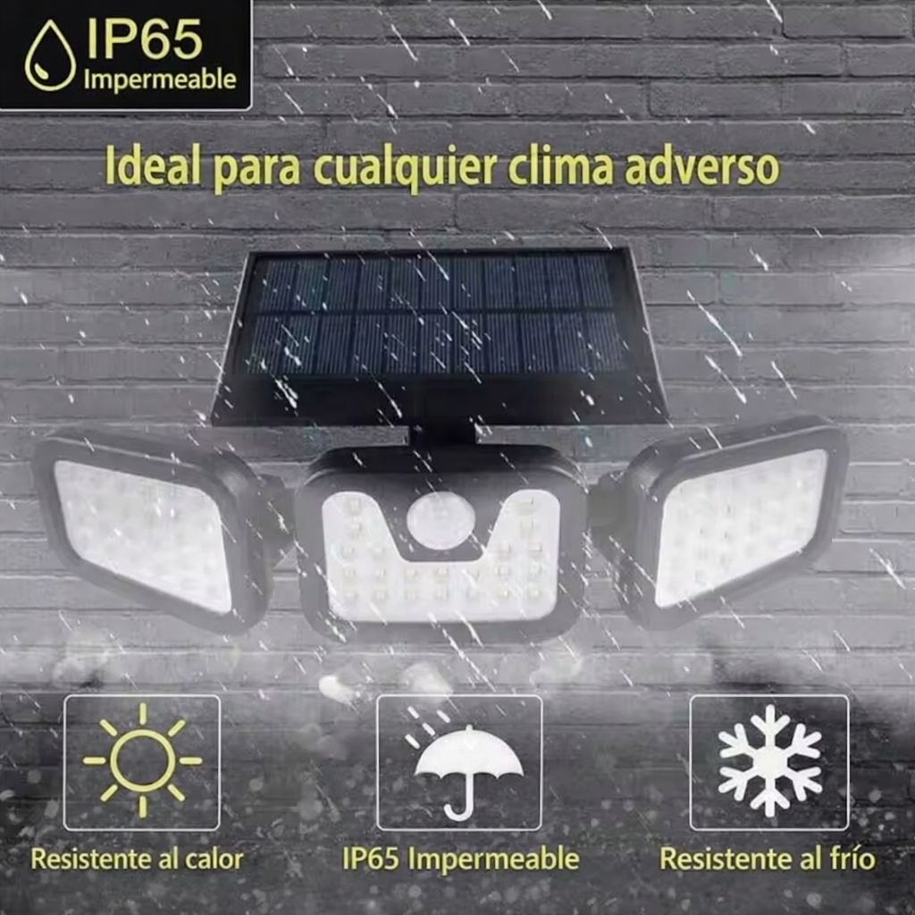 Reflector Solar de 3 Lámparas con Sensor de Movimiento